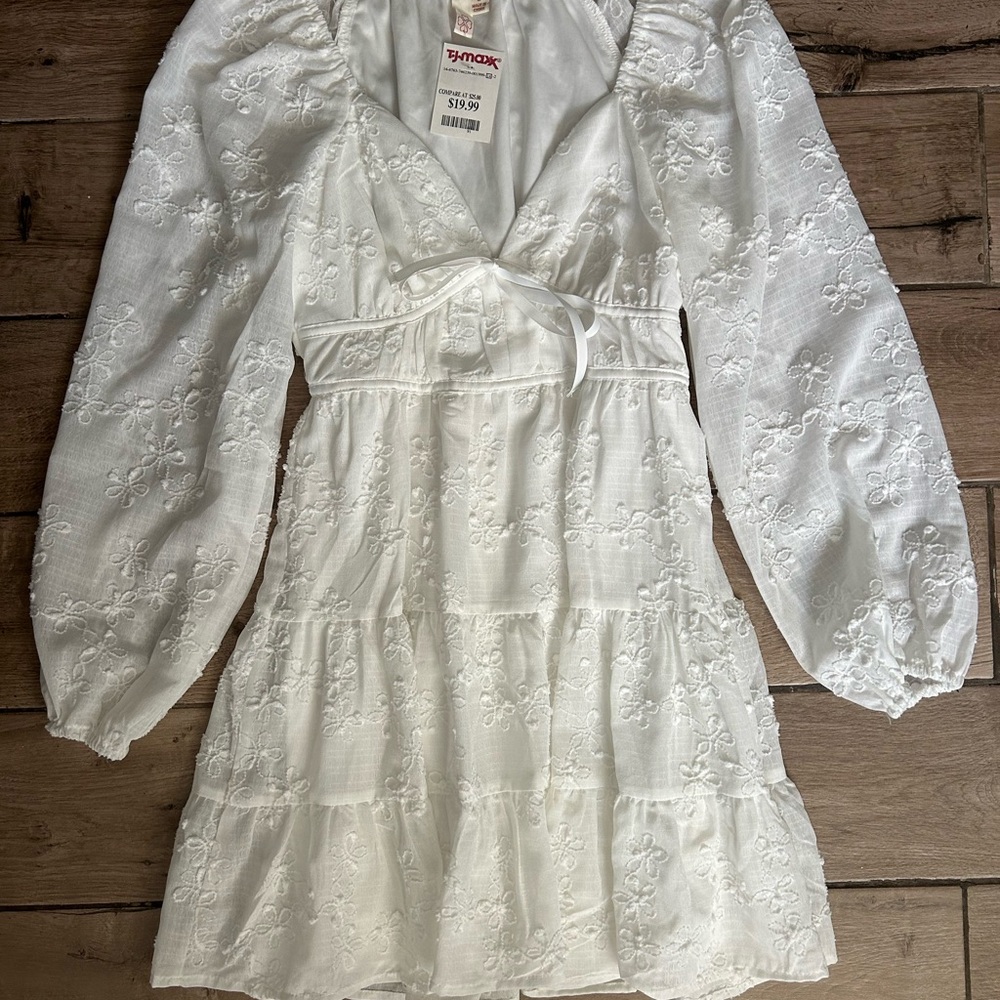 T.J.Maxx White Floral Long Sleeve Dress